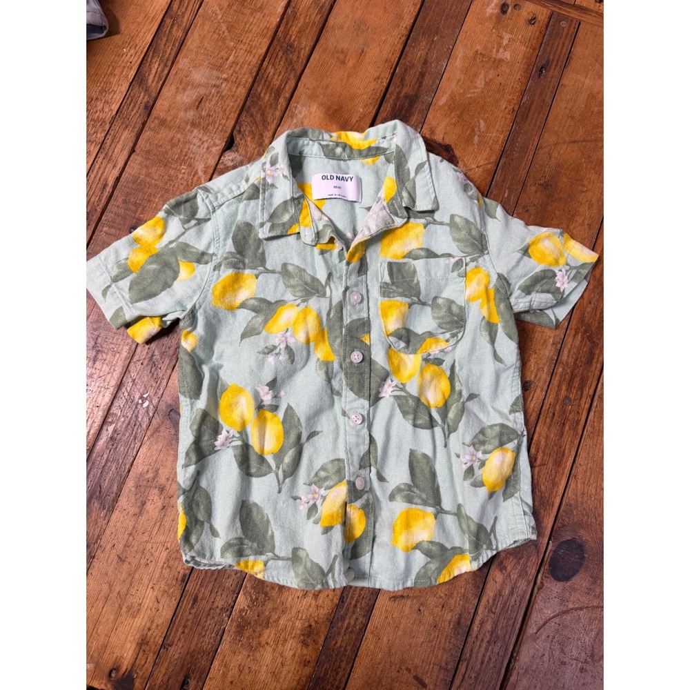 Old Navy Boys XS 5 Linen Blend Lemon Shirt Coastal Mediterranean Fruitcore
